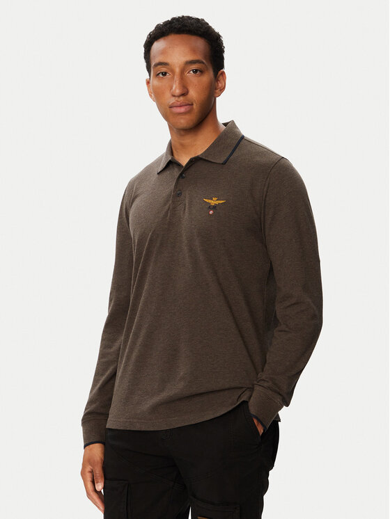 Aeronautica Militare Aeronautica Militare Тениска с яка и копчета 262PO1653UP00082 Кафяв Regular Fit
