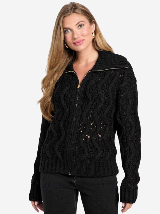 Guess Guess Kardigan Cardigan Adenora zipped Czarny Regular Fit