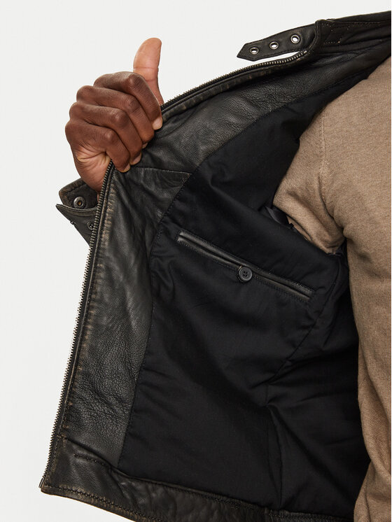 Serge Pariente Serge Pariente Lederjacke Modelo Schwarz Regular Fit