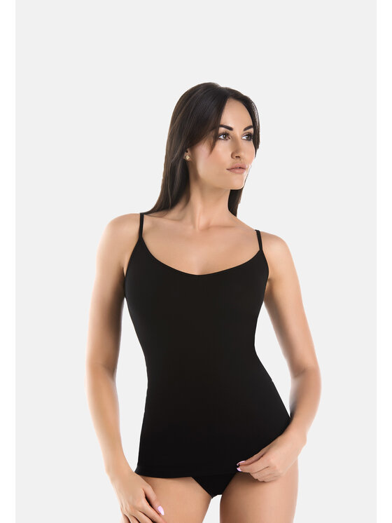 Teyli Teyli Top Koszulka na ramiączkach bawełniana Melisa V Czarny Standard Fit