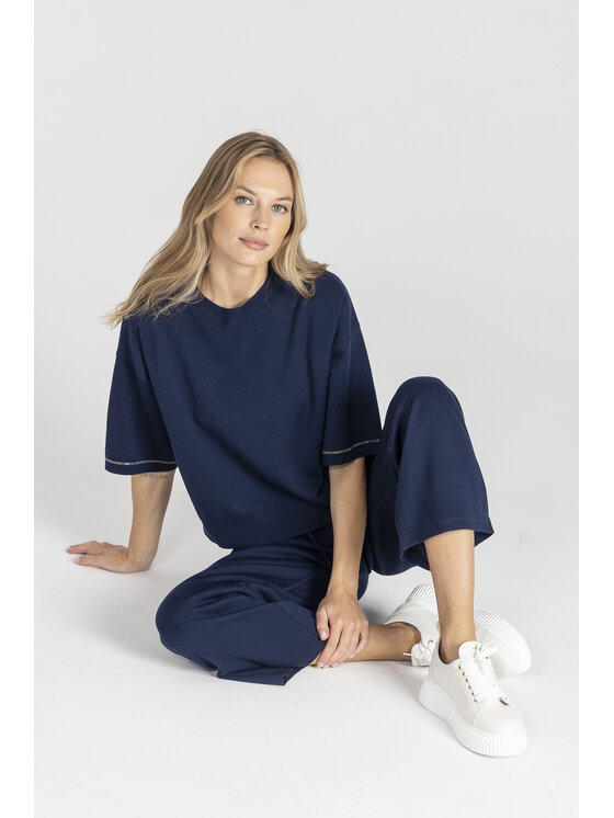 Deni Cler Milano Deni Cler Milano Spodnie dresowe T-DC-5236-E2-90-58-1 Granatowy Loose Leg