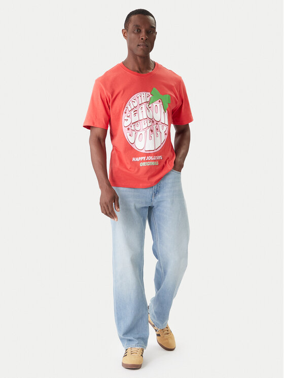 Jack & Jones Jack&Jones Marškinėliai Holiday Cartoon 12287550 Raudona Relaxed Fit