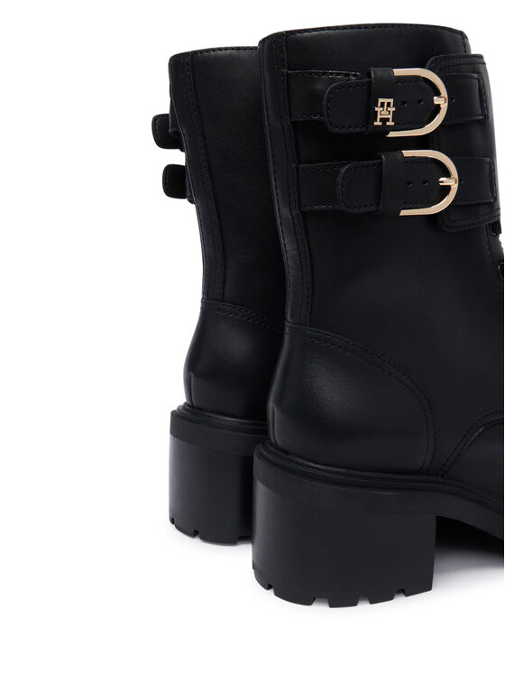Tommy Hilfiger Tommy Hilfiger Gležnjače Block Heel Buckled Lace-Up Boot FW0FW09578 Crna