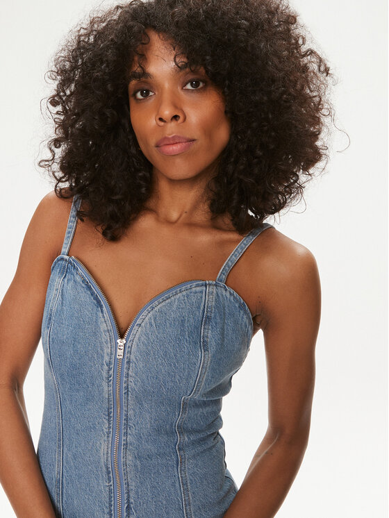 Guess Guess Jeans haljina Raye W4GK66 D4K30 Plava Bodycon Fit