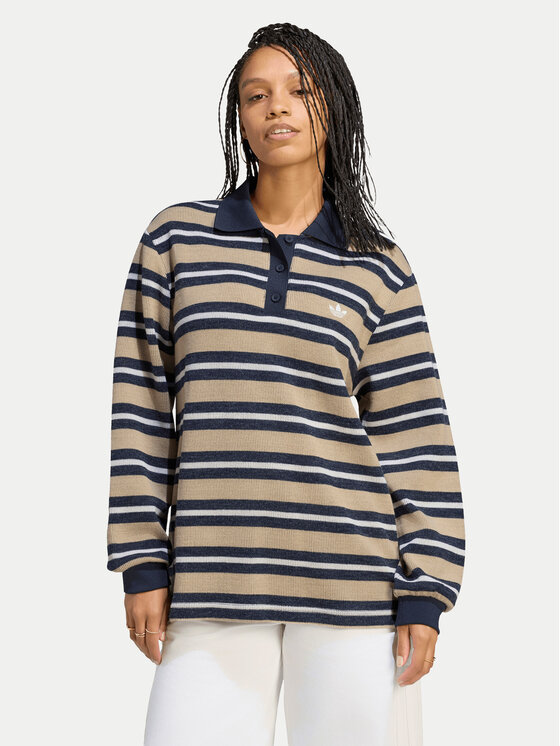 adidas adidas Μπλούζα Stripe Knitted Polo Top LG3946 Μπεζ Regular Fit