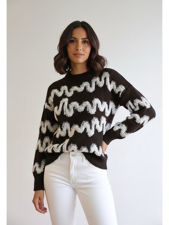 FIGL FIGL Sweter M1260 Brązowy Regular Fit