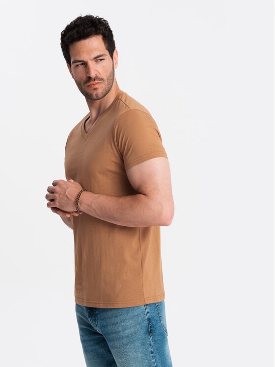Ombre Ombre T-Shirt OM-TSBS-0145 Brązowy Regular Fit