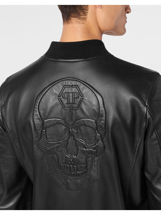 PHILIPP PLEIN PHILIPP PLEIN Kožená bunda 24543 Černá Regular Fit