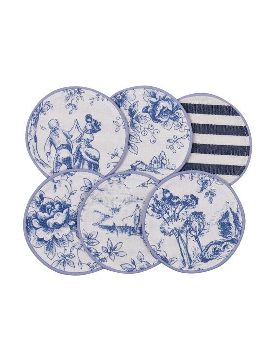 Roseberry Home Roseberry Home Podkładka na stół Mini dwustronne w stylu francuskim Toile de Jouy Blue & Stripes Niebieski