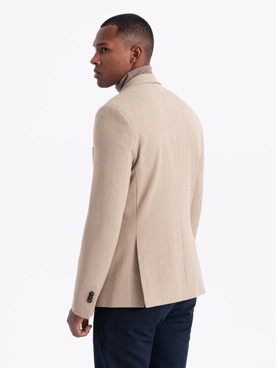 Ombre Ombre Marynarka OM-BLZB-0135 Beżowy Slim Fit