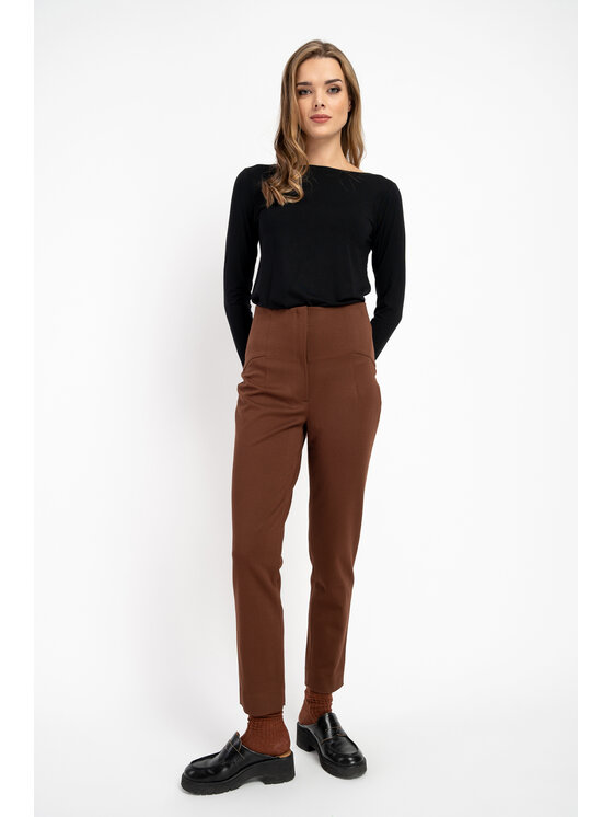 CLICK CLICK Spodnie materiałowe 30-316 Brązowy Anatomic Fit