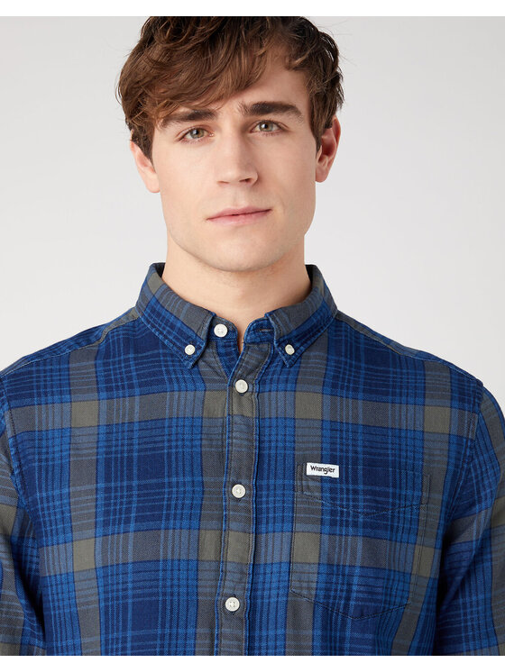 Wrangler Wrangler Koszula 1 PKT BUTTON DOWN Niebieski Regular Fit