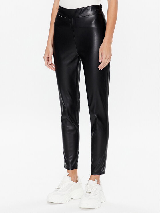 DKNY DKNY Kalhoty z imitace kůže P2HKTO61 Černá Slim Fit