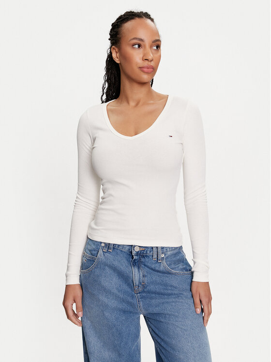 Tommy Jeans Chemisier Essential DW0DW17990 Ãcru Slim Fit
