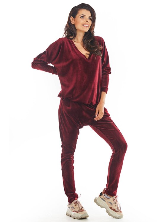 Awama Awama Spodnie damskie A377 Bordowy Basic Fit