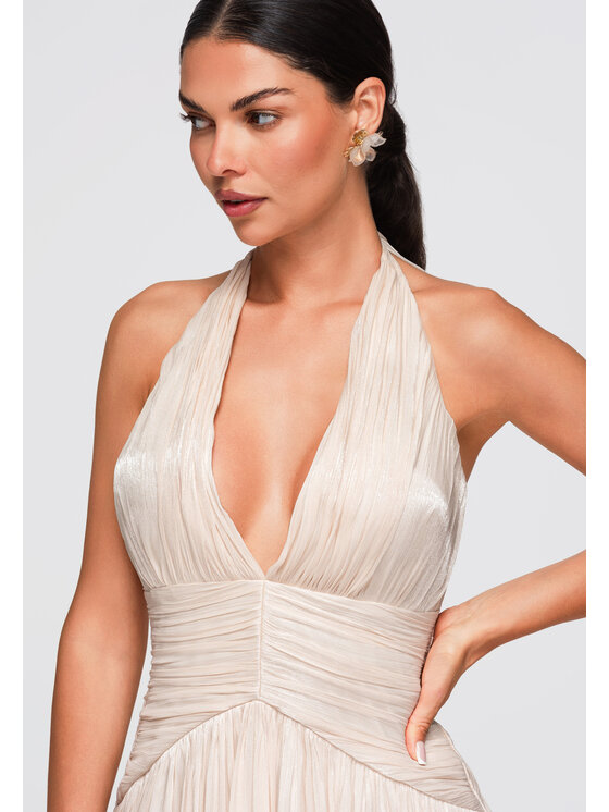Ombre Ombre Sukienka wieczorowa LA-OM-DLR414 Kremowy Regular Fit