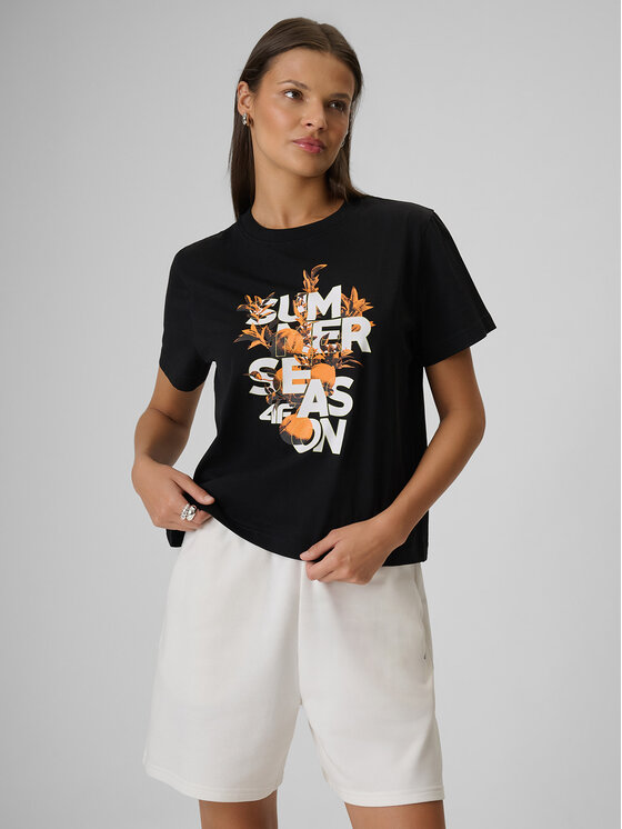 4F 4F T-Shirt BEACHWEAR Czarny Boxy Fit