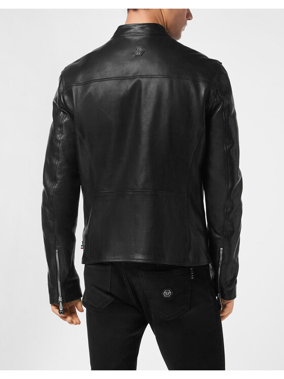 PHILIPP PLEIN PHILIPP PLEIN Kurtka skórzana 26993 Czarny Slim Fit