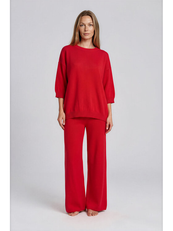 Fobya Fobya Spodnie materiałowe F3011 Czerwony Basic Fit
