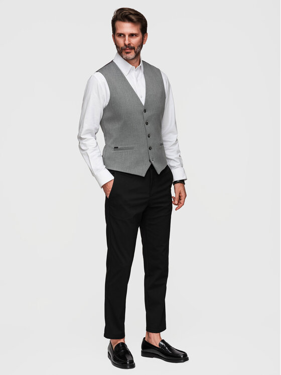 Ombre Ombre Kamizelka V65 Szary Slim Fit