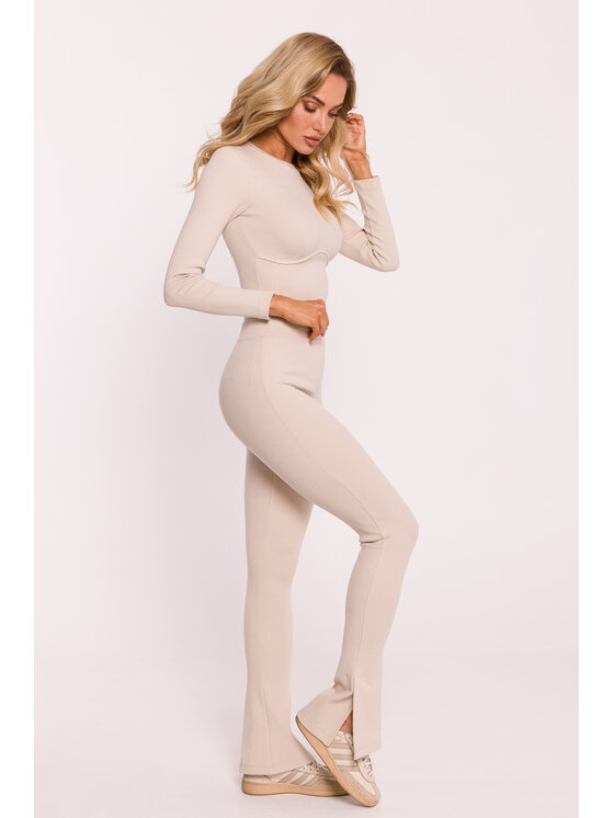 Made of Emotion Made of Emotion Spodnie materiałowe M816 Beżowy Active Fit