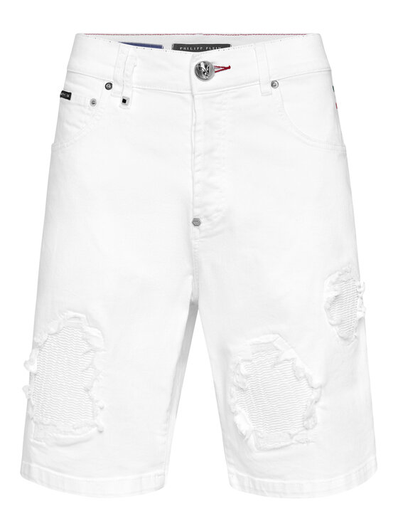 PHILIPP PLEIN PHILIPP PLEIN Szorty jeansowe 24333 Biały Loose Fit