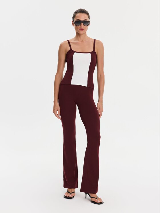 Nudyess Nudyess Top Alex z prążka Bordowy Slim Fit