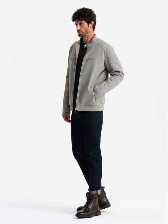 Ombre Ombre Kurtka bomber OM-JALP-0157 Szary Regular Fit