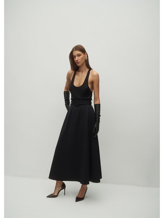 Le Collet Le Collet Spódnica midi KAVA Czarny A-Line Fit