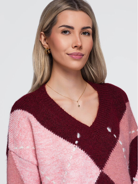 Ombre Ombre Sweter OW-SW-E0017 Bordowy Relaxed Fit