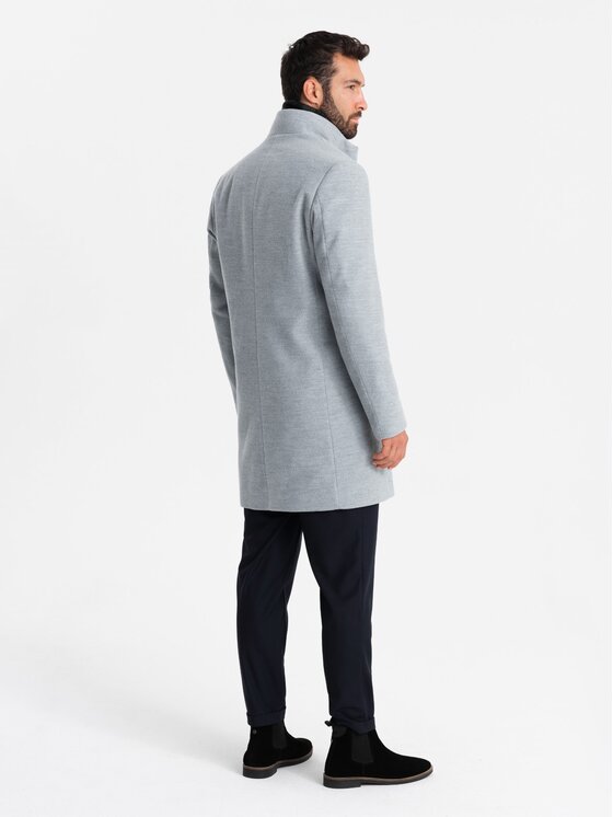 Ombre Ombre Płaszcz OM-COWC-0120 Szary Regular Fit