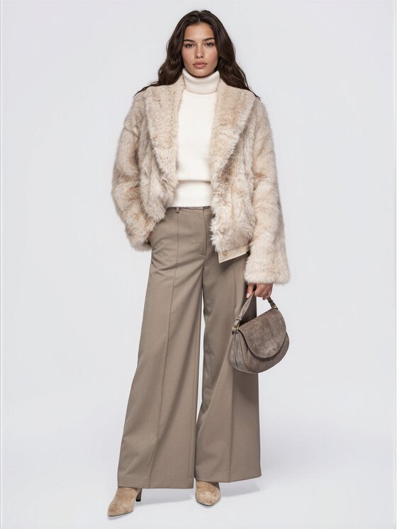 Ombre Ombre Futro OW-FR-E0010 Beżowy Relaxed Fit