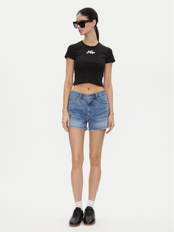 HUGO HUGO T-shirt Delanor_2 50539132 Crna Cropped Fit