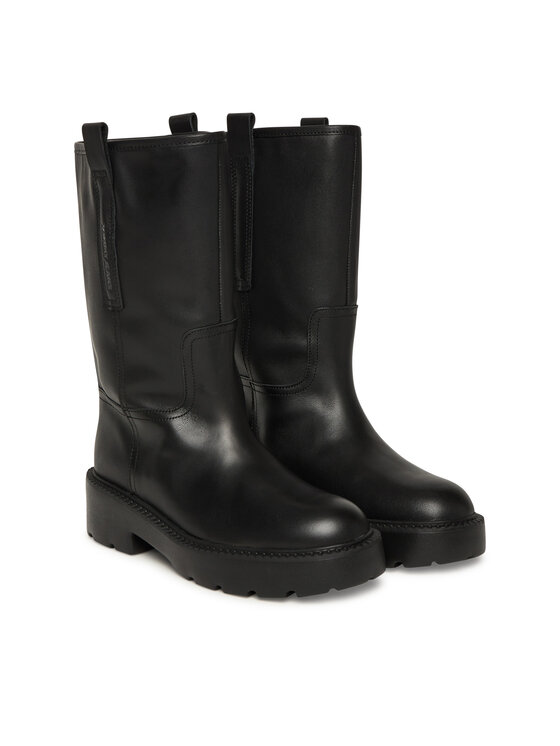 Tommy Jeans Tommy Jeans Боти Tjw Leather Mid Tubular Boot EN0EN02834 Черен