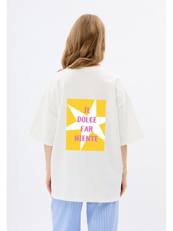 Mirons Mirons T-Shirt Print Biały Oversize
