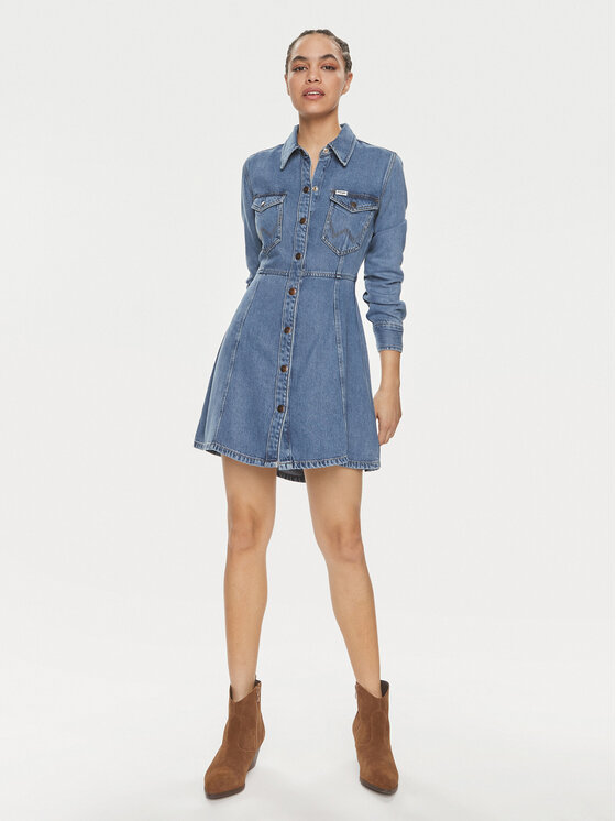 Wrangler Wrangler Sukienka jeansowa 112350340 Niebieski Regular Fit