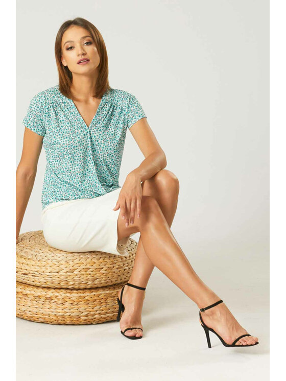QUIOSQUE QUIOSQUE Blúzka MINT MEADOW BLOUSE Modrá Regular Fit