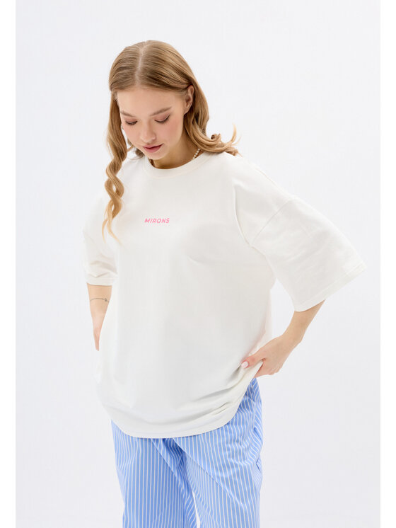 Mirons Mirons T-Shirt Print Biały Oversize