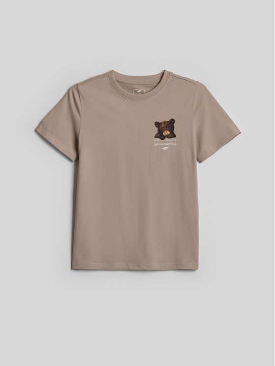 4F 4F T-Shirt 4FJKAW26TTSHF4424-83S Brązowy Regular Fit