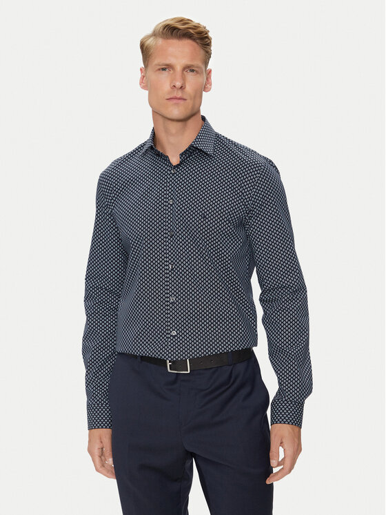 Calvin Klein Košeľa Poplin 2Tones Print Slim K10K113545 Tmavomodrá Slim Fit