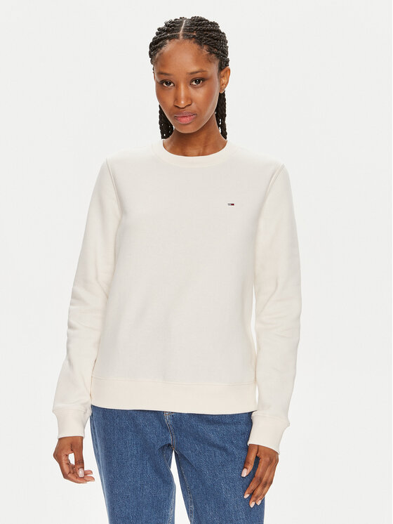 Tommy Jeans Felpa Flag DW0DW19726 Écru Regular Fit, taglia : M