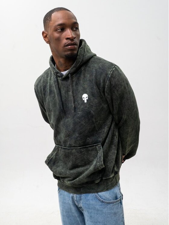 Marvel Marvel Bluza Punisher Acid Wash Kangurka 131805 Zielony Regular Fit