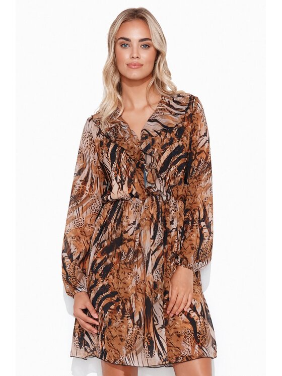 Makadamia Makadamia Sukienka codzienna M763 Brązowy Comfort Fit