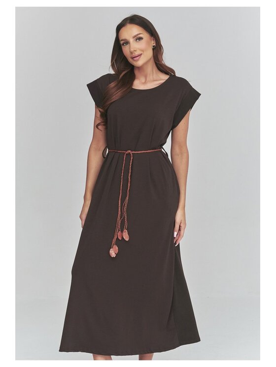 Makadamia Makadamia Sukienka codzienna C67 Brązowy Loose Fit