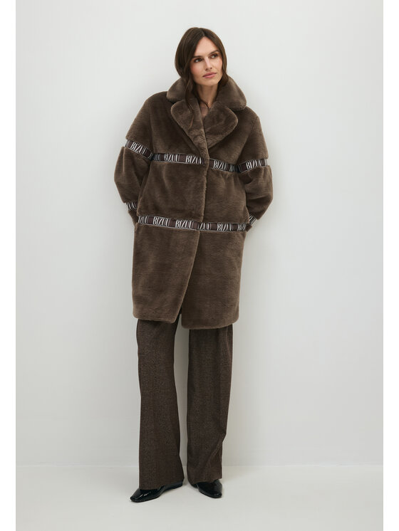 BIZUU BIZUU Futro FLORENCE FAUX FUR LAPEL COAT Brązowy Standard Fit