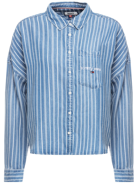 Tommy Jeans Tommy Jeans Marškiniai Cropped Boxy Stripe DW0DW07709 Mėlyna Regular Fit