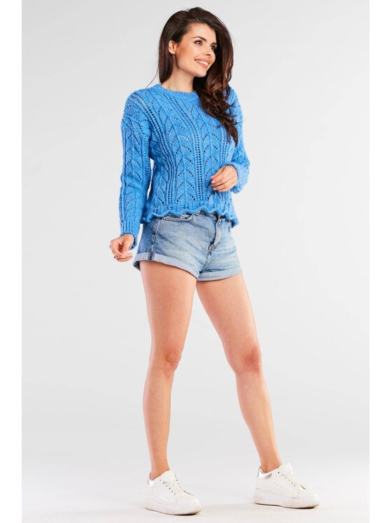 Awama Awama Sweter A446 Niebieski Basic Fit