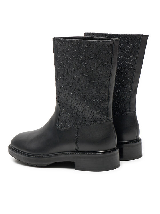 Calvin Klein Calvin Klein Botki Flat Ankle Boot Mono Mix HW0HW02195 Czarny