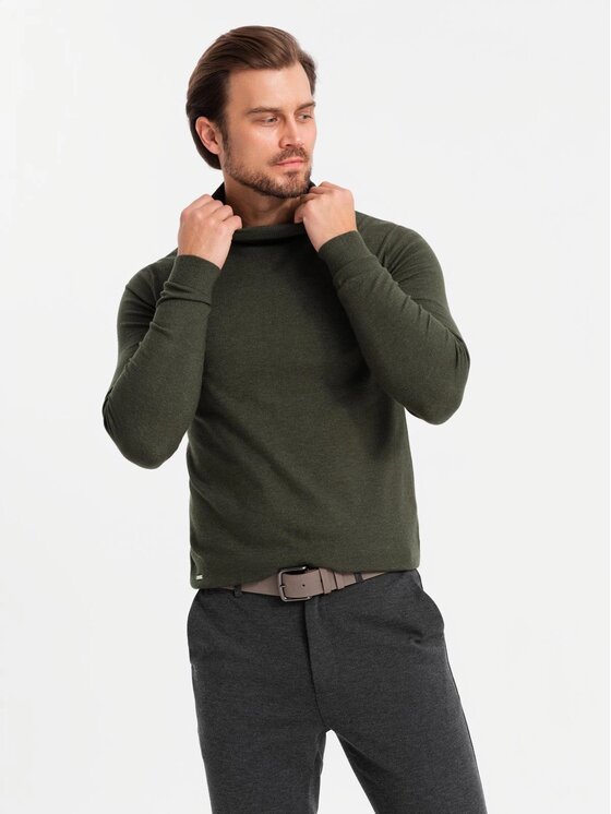 Ombre Ombre Sweter OM-SWTN-0127 Zielony Regular Fit