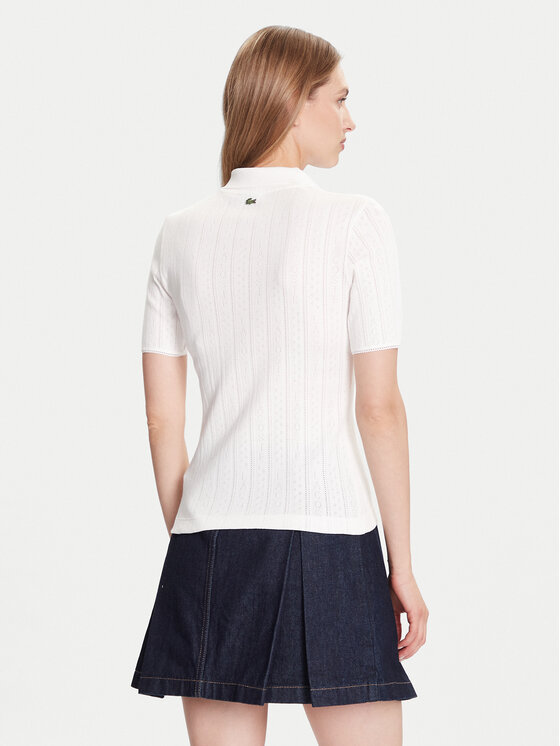 Lacoste Lacoste Тениска с яка и копчета DF5296 Екрю Slim Fit